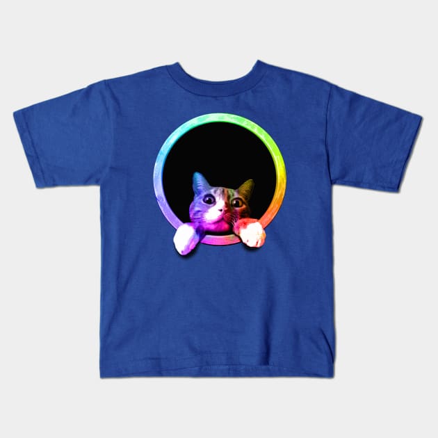 Peeking Circle Cat Kids T-Shirt by robotface